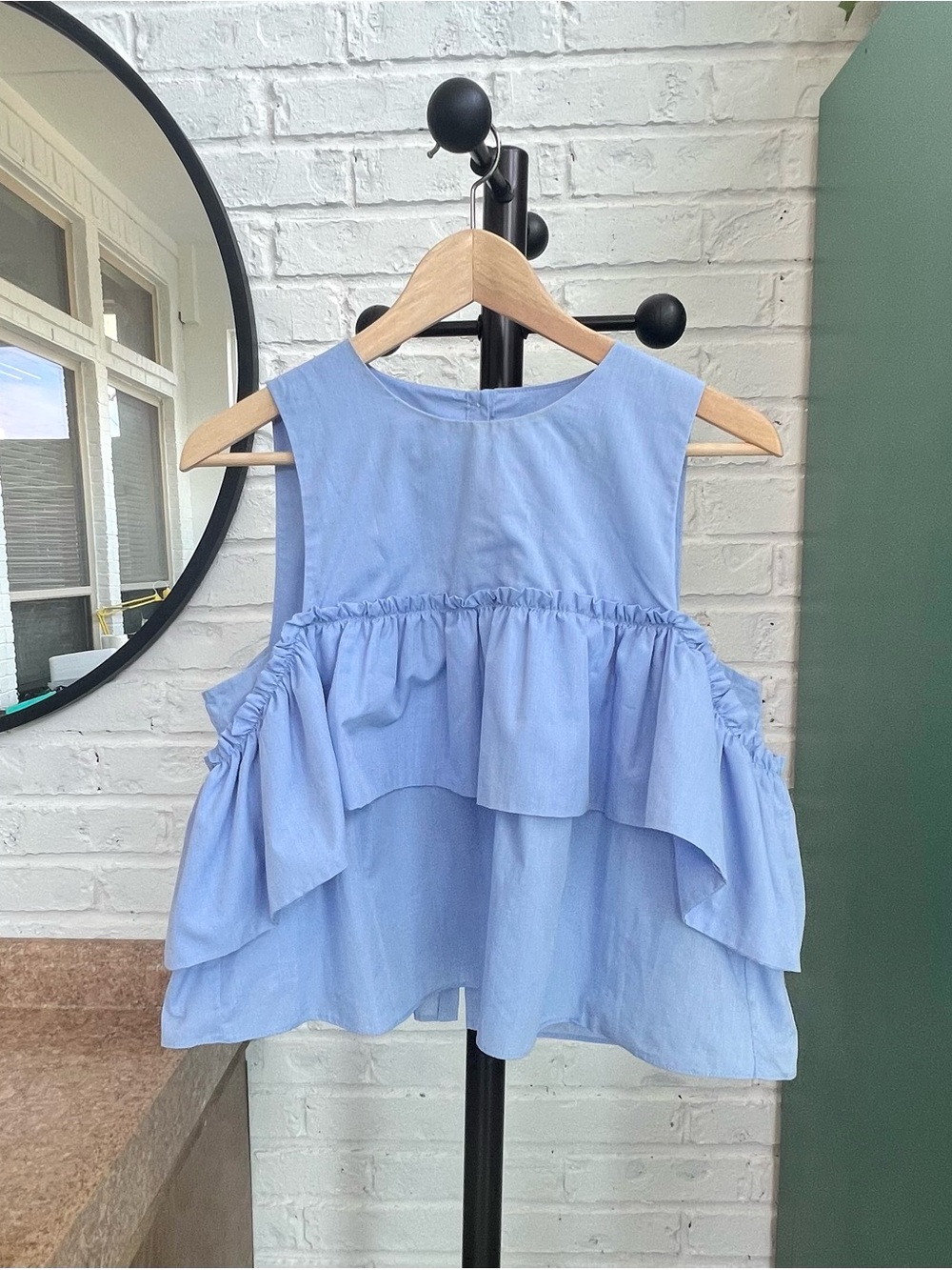 Zara Light Blue Ruffle Blouse Off Shoulder Top